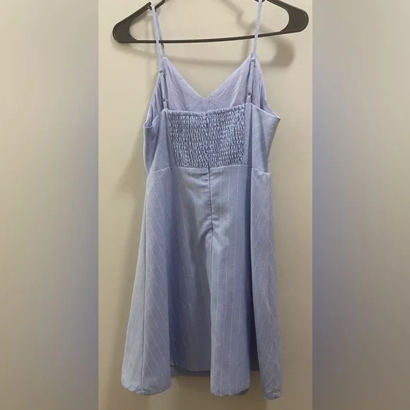 Lulus Shoreline Stripes Light Blue Striped Spaghetti strap Skater Dress NWT - Picture 3 of 6